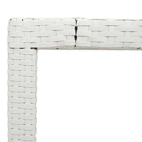 Градинска маса със стъклен плот бяла 90x90x75 см полиратан