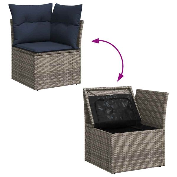 Градински диван с възглавници, 9 части, полиратан, сив