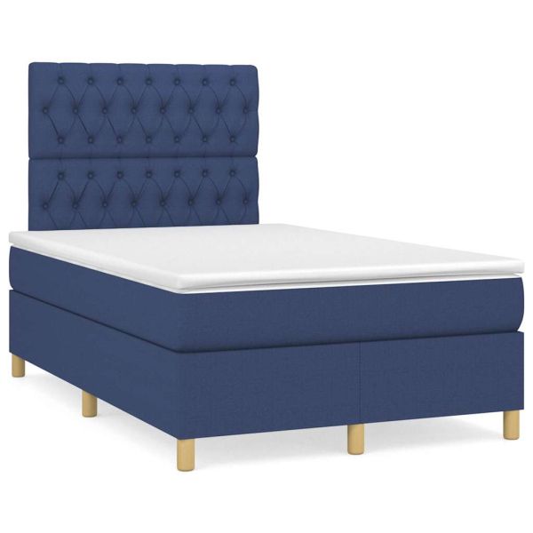 Боксспринг легло с матрак и LED, синьо, 120x190 см, текстил