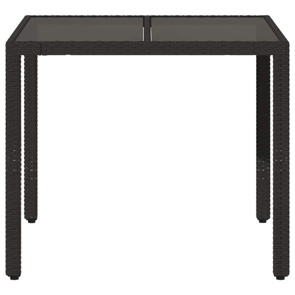 Градинска маса със стъклен плот, черна, 90x90x75 см, полиратан