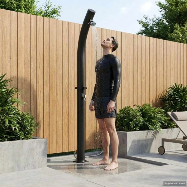 Слънчев душ с душ глава 20 l PVC, ABS, Цинкова сплав Черно