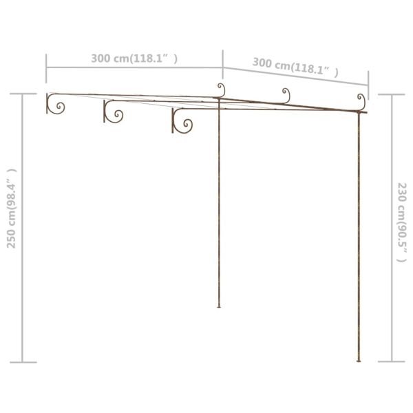Градинска пергола, антично кафяво, 3x3x2,5 м, желязо