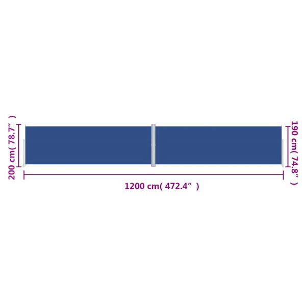 Прибираща се странична тента, синя, 200х1200 см