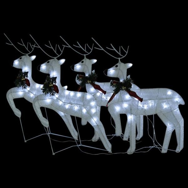 Коледни елени, 4 бр, бяла, 80 LED