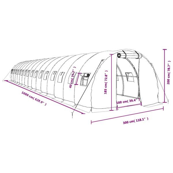 Оранжерия със стоманена рамка бяла 48 м² 16x3x2 м