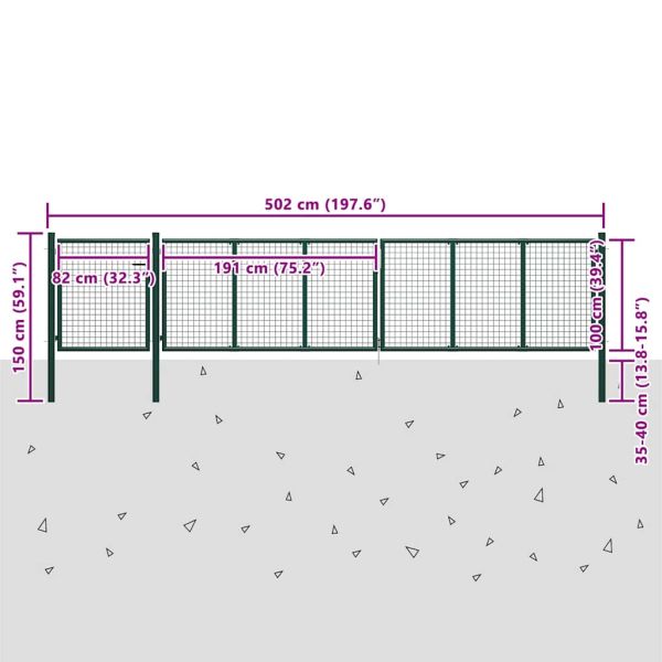 Градинска порта, стомана, 500x100 см, зелена