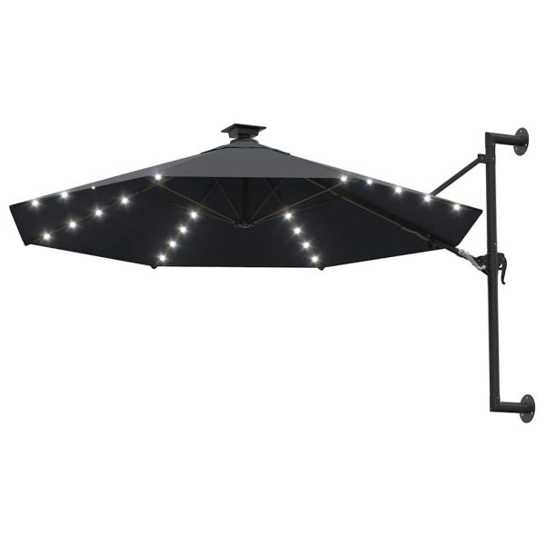 Градински чадър за монтаж на стена, с LED, 300 см, антрацит