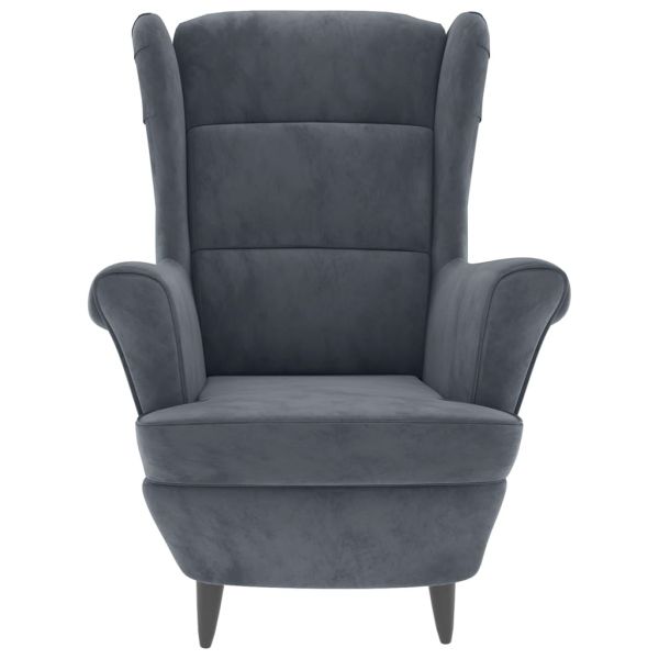 Фотьойл Wingback с табуретка, тъмносив, кадифе