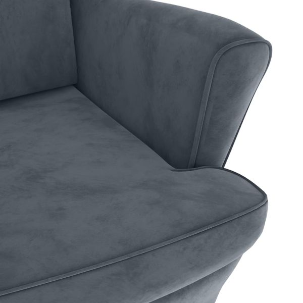 Фотьойл Wingback с табуретка, тъмносив, кадифе