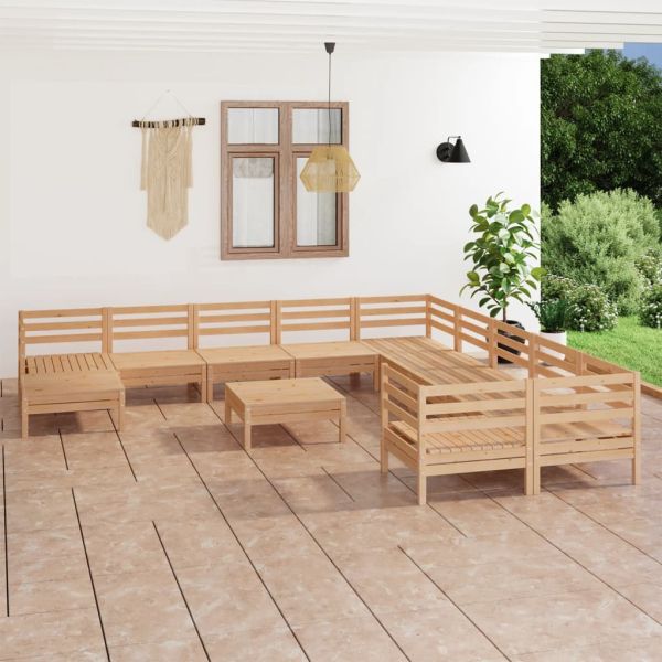 Градински лаундж комплект, 12 части, бор масив