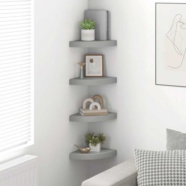 323903 Floating Corner Shelves 4 pcs Grey 25x25x3,8 cm MDF