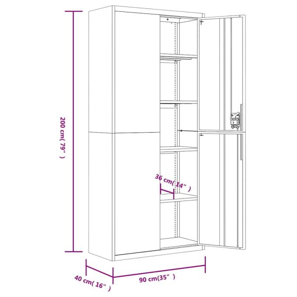 Шкаф за папки антрацит 90x40x200 см стомана