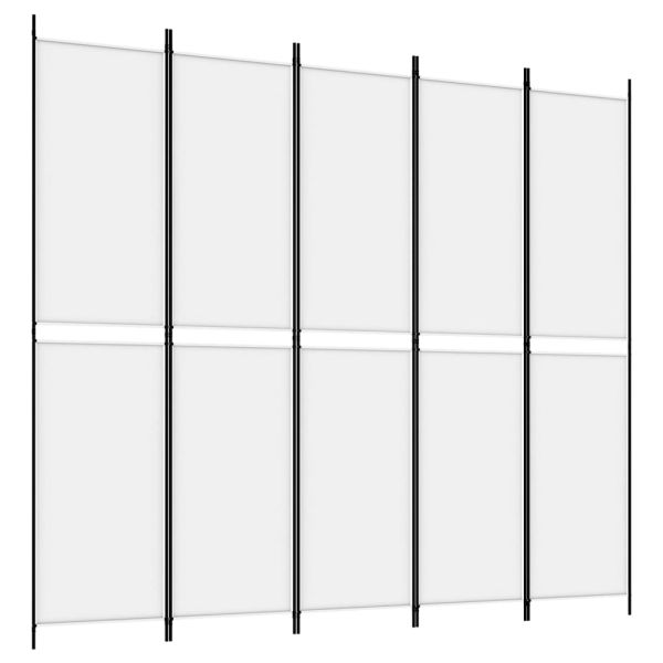 Параван за стая, 5 панела, бял, 250x220 см, текстил