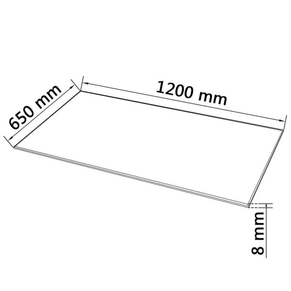 Темпериран стъклен плот за маса, правоъгълен, 1200x650 мм