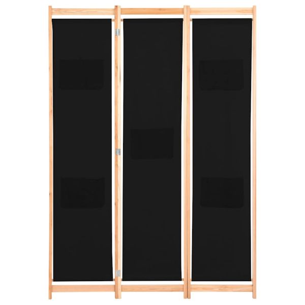 Параван за стая, 3 панела, черен, 120x170x4 cм, текстил