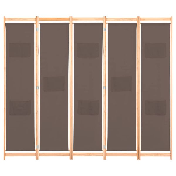 Параван за стая, 5 панела, кафяв, 200x170x4 cм, текстил