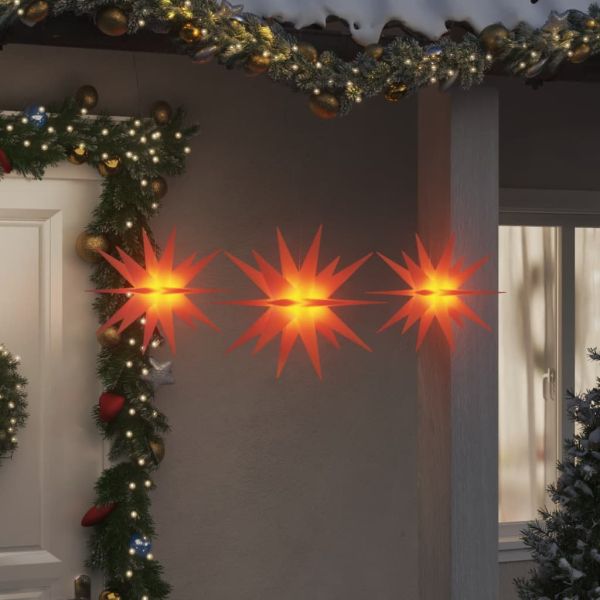Коледни лампи с LED, 3 бр, сгъваеми, червени