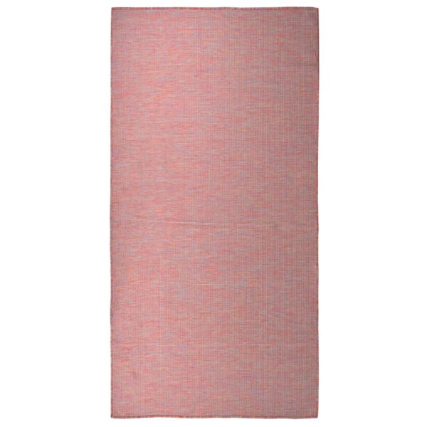 Градински плоскотъкан килим, 100x200 см, червен