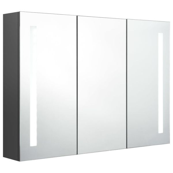 LED шкаф с огледало за баня, 89x14x62 см, сив