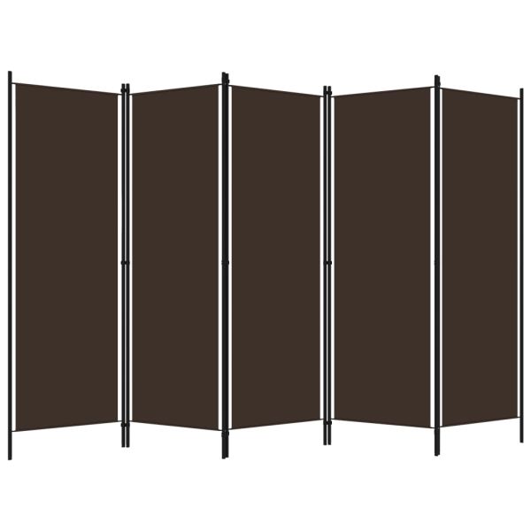 Параван за стая, 5 панела, кафяв, 250x180 см