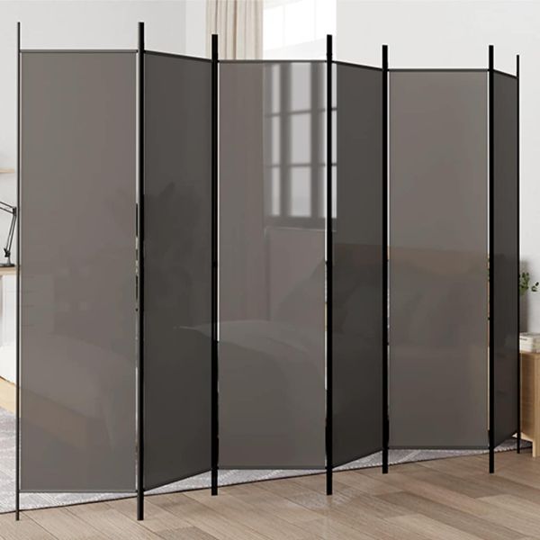 Параван за стая, 6 панела, антрацит, 300x200 cм, текстил