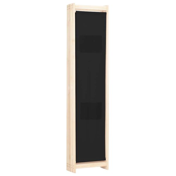 Параван за стая, 5 панела, черен, 200x170x4 cм, текстил