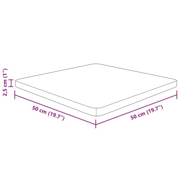 Квадратен плот за маса, 50x50x2,5 см, необработен дъб масив