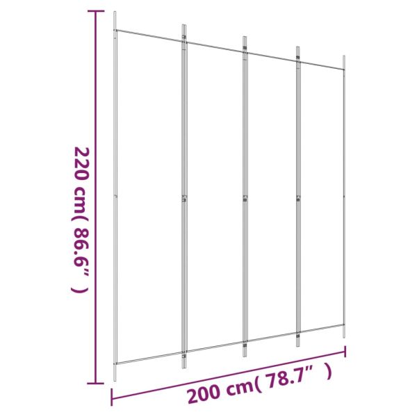 Параван за стая, 4 панела, кафяв, 200x220 cм, плат