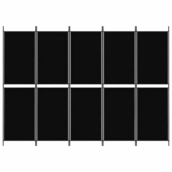 Параван за стая, 5 панела, черен, 250x180 см, текстил