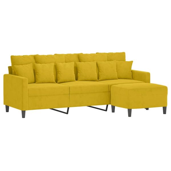 3-местен диван с табуретка, жълт, 180 см, кадифе