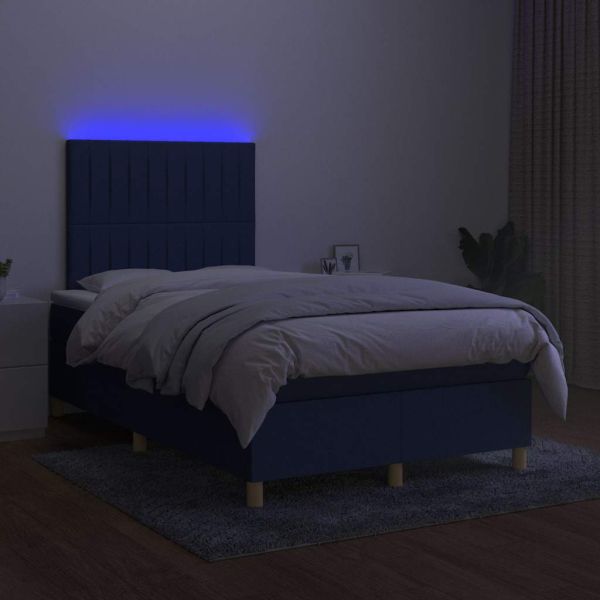 Боксспринг легло с матрак и LED, синьо, 120x190 см, текстил