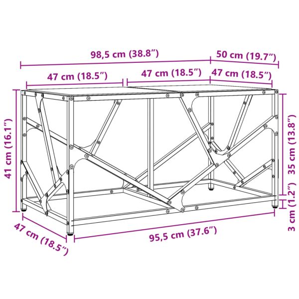 Маса за кафе с прозрачен стъклен плот 98,5x50x41 см стомана