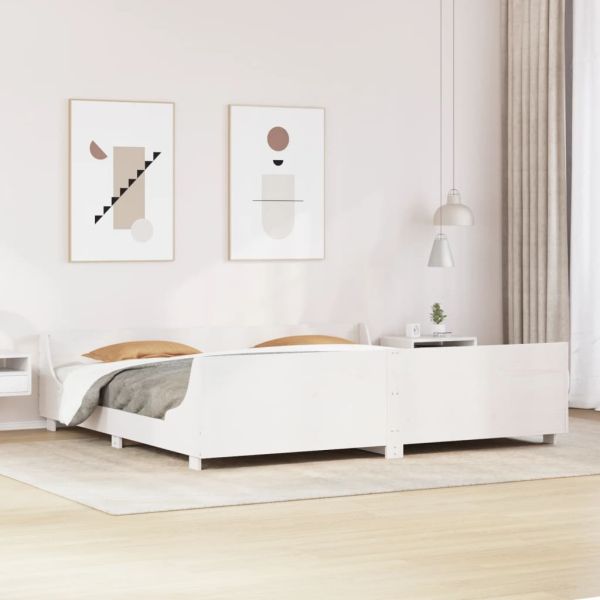 Рамка за легло без матрак, бял, 200x200 см, бор масив