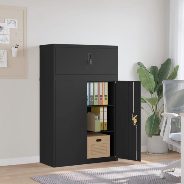 Шкаф за папки черен 90x40x145 см стомана