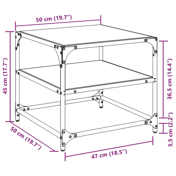 Маси за кафе с черен стъклен плот 2 бр 50x50x45 см стомана