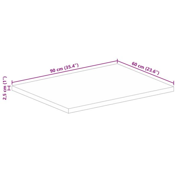 Плот за маса 90x60x2,5 см правоъгълен масивно дърво грубо манго