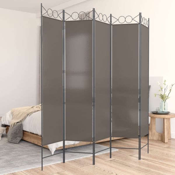 Параван за стая, 5 панела, антрацит, 200x200 cм, текстил
