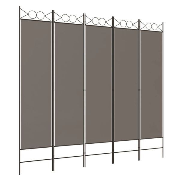 Параван за стая, 5 панела, антрацит, 200x200 cм, текстил