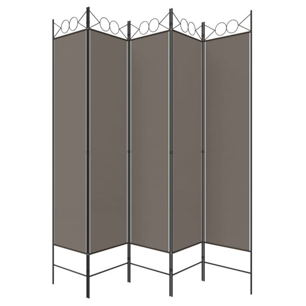 Параван за стая, 5 панела, антрацит, 200x200 cм, текстил