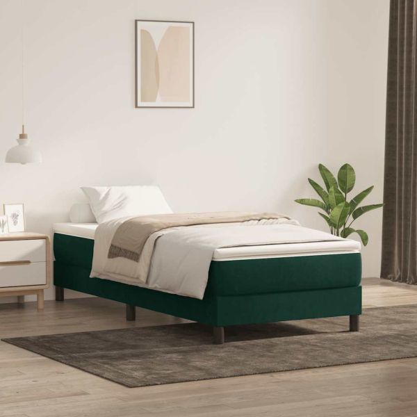 Box Spring Легло без матрак Тъмнозелено 90x220 cm Кадифе