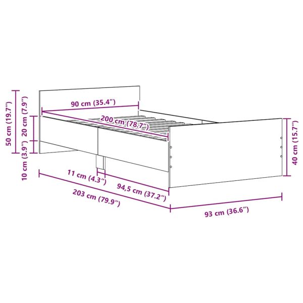 Bed Frame without Mattress Black Oak 90x200 cm Engineered Wood - Untranslated