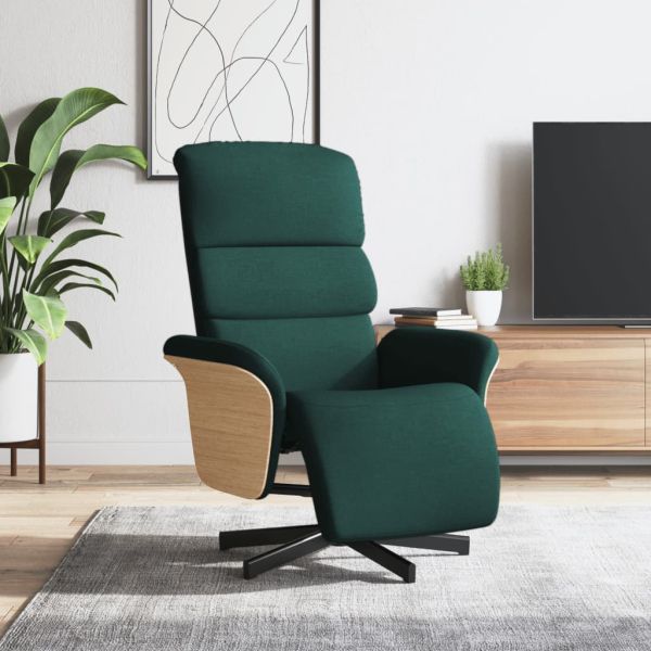 Реклайнер стол с поставка за крака, тъмнозелен, текстил