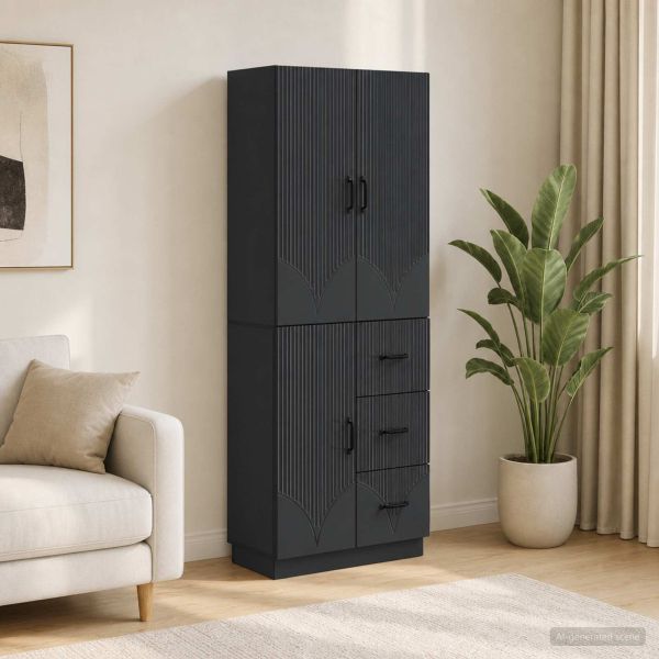 Комплект шкафове 2 pcs Черно Инженерна дървесина