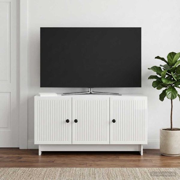 ТВ шкаф Бял гланц 99 x 34,5 x 50 см Инженерна дървесина
