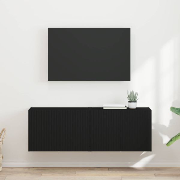 TV стенен шкаф 2 бр. Черно Инженерна дървесина
