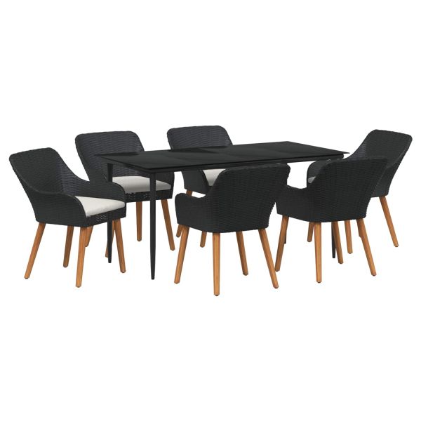 Комплект за хранене в градината 7 pcs Черно полиратан