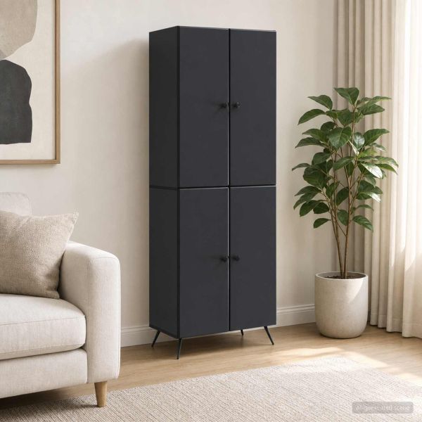 Комплект шкафове 2 pcs Черно Инженерна дървесина
