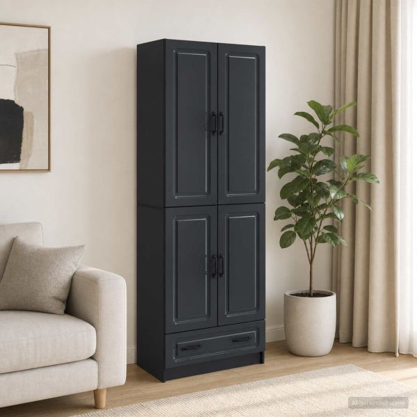 Комплект шкафове 2 pcs Черно Инженерна дървесина