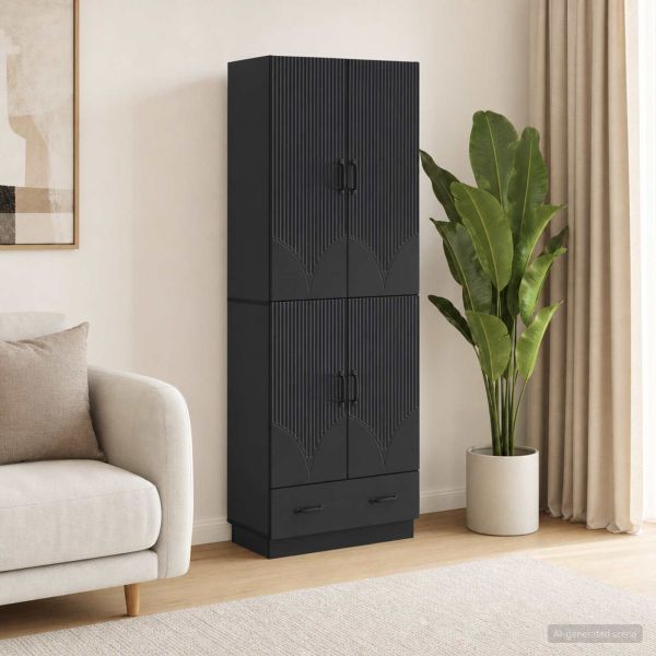 Комплект шкафове 2 pcs Черно Инженерна дървесина