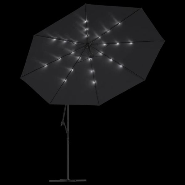 Конзолен градински чадър, с LED светлини, черен, 350 см